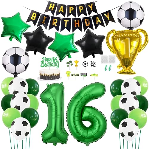 Daimay Fußball Luftballon 16 Jahre Geburtstag Deko Fussball Party Geburtstagsfeier Ballon Zubehör Set Grün Fußball Thema Party Happy Birthday Banner Fussball Tortendeko für Kinder Jungen Fußballfans von Daimay