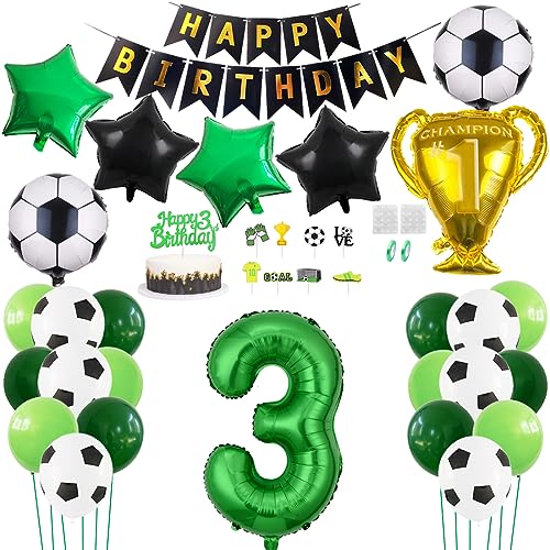 Daimay Fußball Luftballon 3 Jahre Geburtstag Deko Fussball Party Geburtstagsfeier Ballon Zubehör Set Grün Fußball Thema Party Happy Birthday Banner Fussball Tortendeko für Kinder Jungen Fußballfans von Daimay