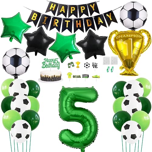 Daimay Fußball Luftballon 5 Jahre Geburtstag Deko Fussball Party Geburtstagsfeier Ballon Zubehör Set Grün Fußball Thema Party Happy Birthday Banner Fussball Tortendeko für Kinder Jungen Fußballfans von Daimay