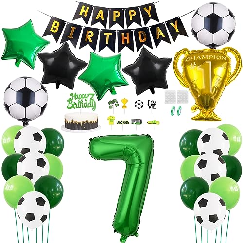 Daimay Fußball Luftballon 7 Jahre Geburtstag Deko Fussball Party Geburtstagsfeier Ballon Zubehör Set Grün Fußball Thema Party Happy Birthday Banner Fussball Tortendeko für Kinder Jungen Fußballfans von Daimay