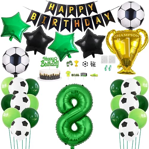 Daimay Fußball Luftballon 8 Jahre Geburtstag Deko Fussball Party Geburtstagsfeier Ballon Zubehör Set Grün Fußball Thema Party Happy Birthday Banner Fussball Tortendeko für Kinder Jungen Fußballfans von Daimay