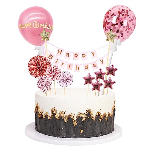 Daimay Tortenaufsätze Geburtstag Tortendeko Cake Topper Kuchen Deko Happy Birthday Kuchendeko Boho Torten Topper Cupcake Muffin Topper Ballon Glitter Stern Konfetti Luftballon - Rose von Daimay