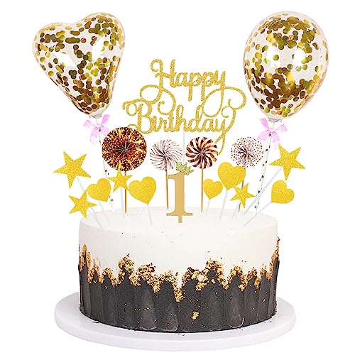 Daimay Tortenaufsätze Geburtstag Tortendeko Cake Topper Kuchen Deko Happy Birthday kuchendeko Boho Torten Topper Cupcake Muffin Topper Ballon Glitter Stern Konfetti Luftballon - Gold 1 von Daimay