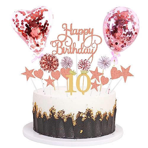 Daimay Tortenaufsätze Geburtstag Tortendeko Cake Topper Kuchen Deko Happy Birthday kuchendeko Boho Torten Topper Cupcake Muffin Topper Ballon Glitter Stern Konfetti Luftballon - Rosegold 10 von Daimay