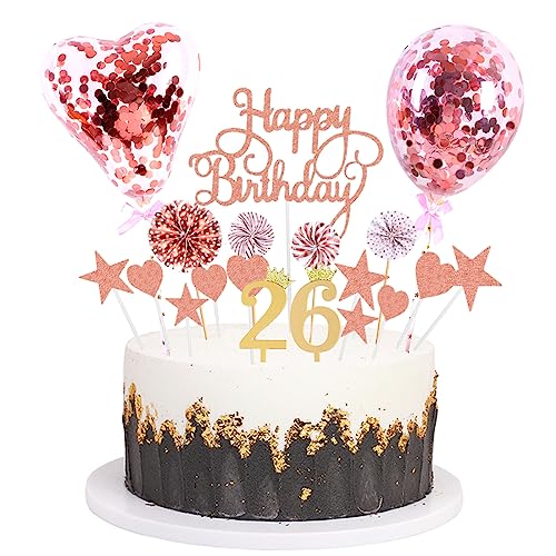 Daimay Tortenaufsätze Geburtstag Tortendeko Cake Topper Kuchen Deko Happy Birthday kuchendeko Boho Torten Topper Cupcake Muffin Topper Ballon Glitter Stern Konfetti Luftballon - Rosegold 26 von Daimay