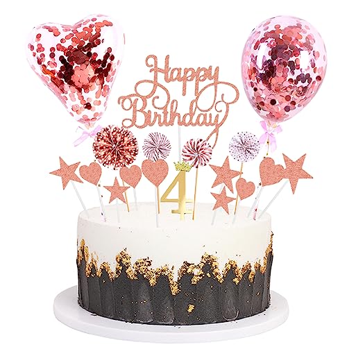 Daimay Tortenaufsätze Geburtstag Tortendeko Cake Topper Kuchen Deko Happy Birthday kuchendeko Boho Torten Topper Cupcake Muffin Topper Ballon Glitter Stern Konfetti Luftballon - Rosegold 4 von Daimay