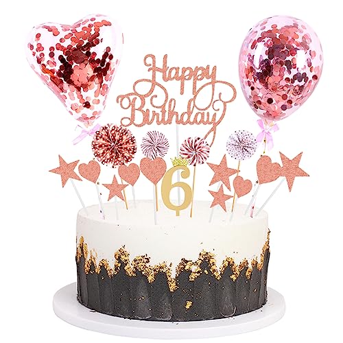 Daimay Tortenaufsätze Geburtstag Tortendeko Cake Topper Kuchen Deko Happy Birthday kuchendeko Boho Torten Topper Cupcake Muffin Topper Ballon Glitter Stern Konfetti Luftballon - Rosegold 6 von Daimay