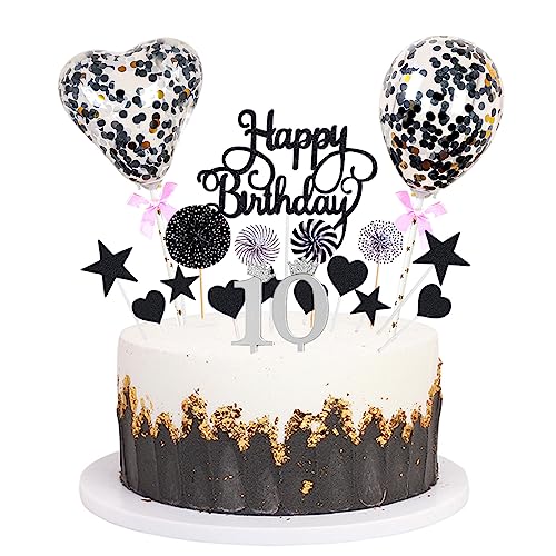 Daimay Tortenaufsätze Geburtstag Tortendeko Cake Topper Kuchen Deko Happy Birthday kuchendeko Boho Torten Topper Cupcake Muffin Topper Ballon Glitter Stern Konfetti Luftballon - Schwarz 10 von Daimay