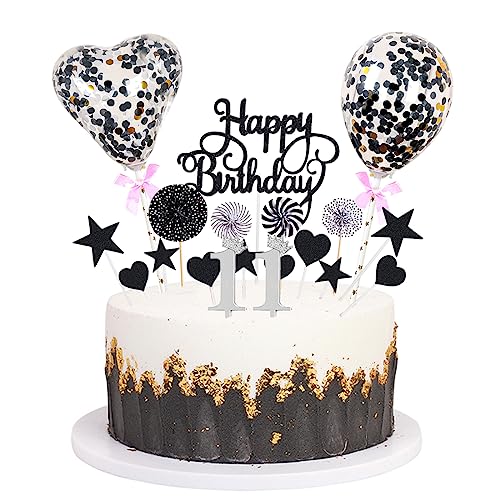 Daimay Tortenaufsätze Geburtstag Tortendeko Cake Topper Kuchen Deko Happy Birthday kuchendeko Boho Torten Topper Cupcake Muffin Topper Ballon Glitter Stern Konfetti Luftballon - Schwarz 11 von Daimay