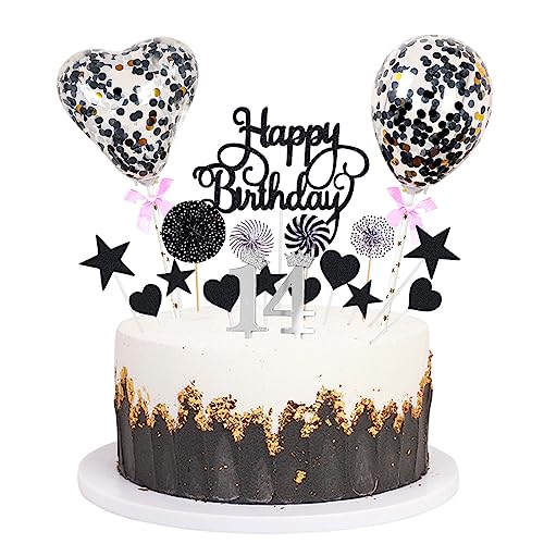 Daimay Tortenaufsätze Geburtstag Tortendeko Cake Topper Kuchen Deko Happy Birthday kuchendeko Boho Torten Topper Cupcake Muffin Topper Ballon Glitter Stern Konfetti Luftballon - Schwarz 14 von Daimay