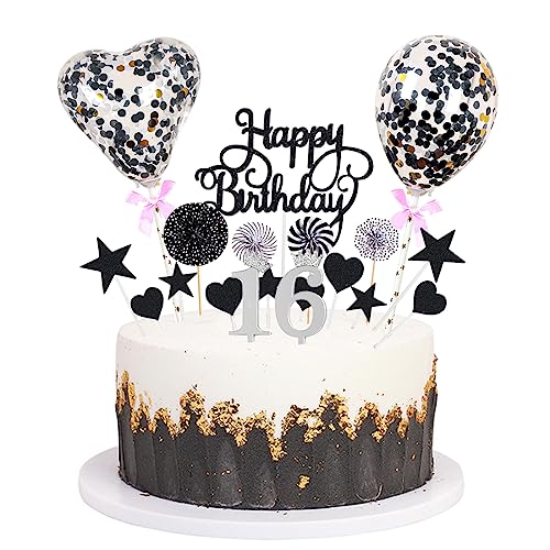 Daimay Tortenaufsätze Geburtstag Tortendeko Cake Topper Kuchen Deko Happy Birthday kuchendeko Boho Torten Topper Cupcake Muffin Topper Ballon Glitter Stern Konfetti Luftballon - Schwarz 16 von Daimay