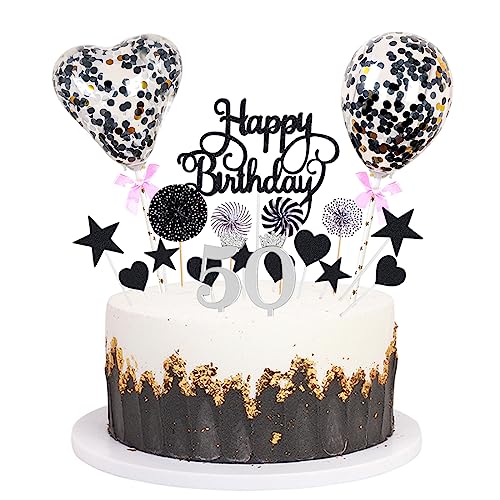 Daimay Tortenaufsätze Geburtstag Tortendeko Cake Topper Kuchen Deko Happy Birthday kuchendeko Boho Torten Topper Cupcake Muffin Topper Ballon Glitter Stern Konfetti Luftballon - Schwarz 50 von Daimay