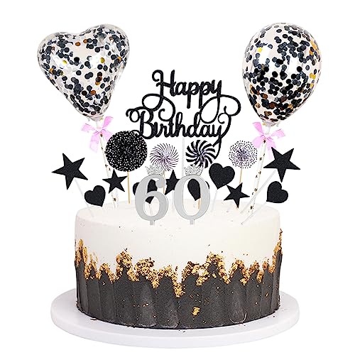 Daimay Tortenaufsätze Geburtstag Tortendeko Cake Topper Kuchen Deko Happy Birthday kuchendeko Boho Torten Topper Cupcake Muffin Topper Ballon Glitter Stern Konfetti Luftballon - Schwarz 60 von Daimay