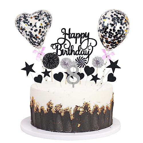 Daimay Tortenaufsätze Geburtstag Tortendeko Cake Topper Kuchen Deko Happy Birthday kuchendeko Boho Torten Topper Cupcake Muffin Topper Ballon Glitter Stern Konfetti Luftballon - Schwarz 8 von Daimay