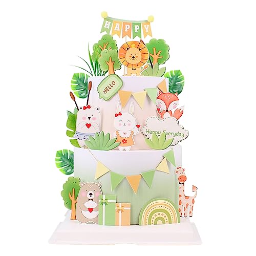 Daimay Waldtiere Kuchendeko Tortenfigur Safari Cake Toppers Geburtstag Tortendeko Torte Dschungel Happy Birthday Banner Giraffe Löwen Affe Tier Kuchendeckel Topper für Kinder Mädchen Baby Shower von Daimay