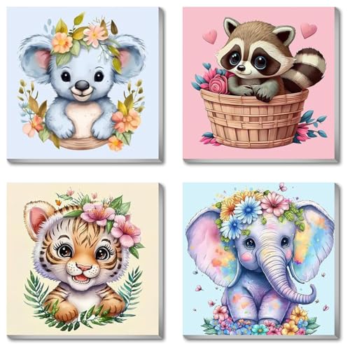 4 Stück Malen Nach Zahlen mit Rahmen, Malen Nach Zahlen Tiere, Malen Nach Zahlen Kinder, Malen Nach Zahlen Kinder ab 6 für Geschenk und Home Decor 20x20cm von Daisen Art