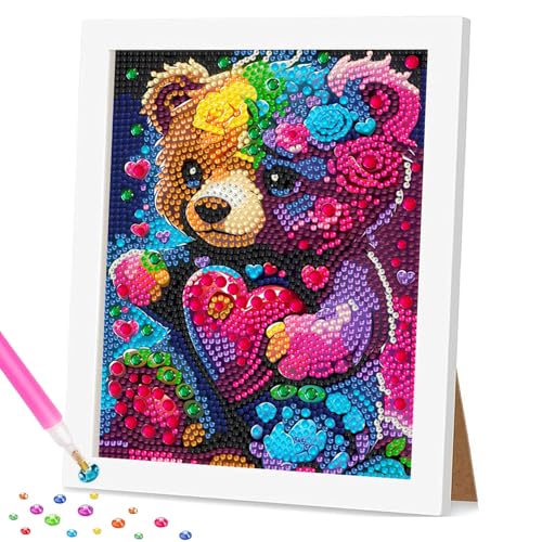 Daisen Art Bär 5D Diamond Painting Kinder with Frame-Set Full Diamant Painting Bilder Kinder,Bär DIY Mosaikherstellung Basteln Mädchen Junge 6 8 10 12,Geschenk Kinder Ab 6 Jahre,18x22cm von Daisen Art