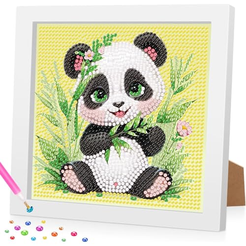 Diamant Painting Bilder Kinder, Diamond Painting Panda, Diamond Painting Kinder, Diamond Painting mit Rahmen für Geschenk und Zuhause Wanddekoration 18x18cm von Daisen Art