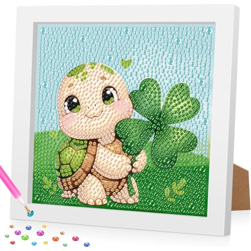 Diamant Painting Bilder Kinder, Diamond Painting Schildkröte, Diamond Painting Kinder, Diamond Painting mit Rahmen für Geschenk und Zuhause Wanddekoration 18x18cm von Daisen Art