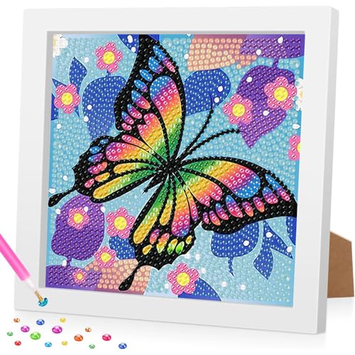 Diamant Painting Bilder Kinder, Diamond Painting Schmetterling, Diamond Painting Kinder, Diamond Painting mit Rahmen für Geschenk und Zuhause Wanddekoration 18x18cm von Daisen Art