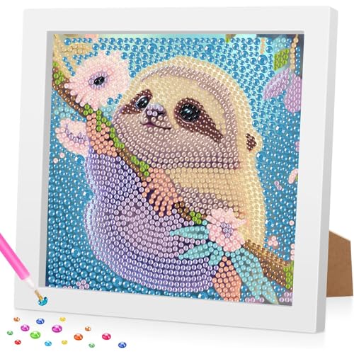 Diamond Painting Kinder mit Rahmen, 5D Faultier Diamant Painting Bilder Kinder, DlY Cartoon Diamond Painting Set, Geeignet für dieMobeldekoration 18x18cm von Daisen Art