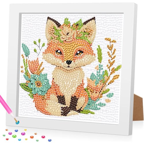 Diamond Painting Kinder mit Rahmen, 5D Fuchs Diamant Painting Bilder Kinder, DlY Cartoon Diamond Painting Set, Geeignet für dieMobeldekoration 18x18cm von Daisen Art