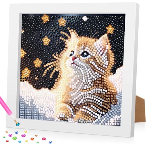 Diamond Painting Kinder mit Rahmen, 5D Katze Diamant Painting Bilder Kinder, DlY Cartoon Diamond Painting Set, Geeignet für dieMobeldekoration 18x18cm von Daisen Art