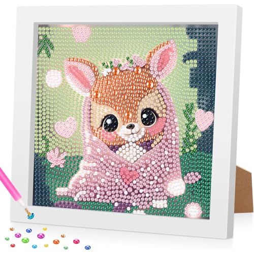 Diamond Painting Kinder mit Rahmen, 5D Reh Diamant Painting Bilder Kinder, DlY Cartoon Diamond Painting Set, Geeignet für dieMobeldekoration 18x18cm von Daisen Art