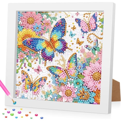 Diamond Painting Kinder mit Rahmen, 5D Schmetterling Diamant Painting Bilder Kinder, DlY Cartoon Diamond Painting Set, Geeignet für dieMobeldekoration 18x18cm von Daisen Art