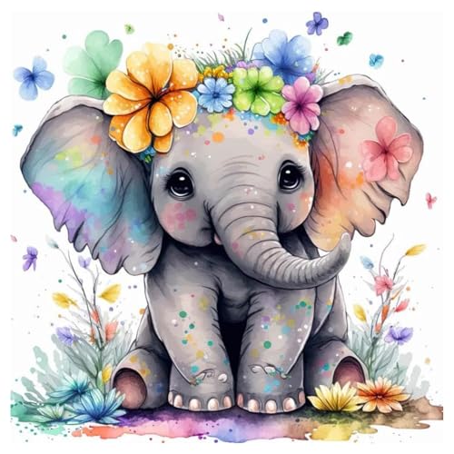 Elefant Diamant Painting Bilder, Tiere Diamond Painting Erwachsene, Elefant Diamond Painting Set, Geeignet als Wanddekoration für Zuhause 35x35cm von Daisen Art