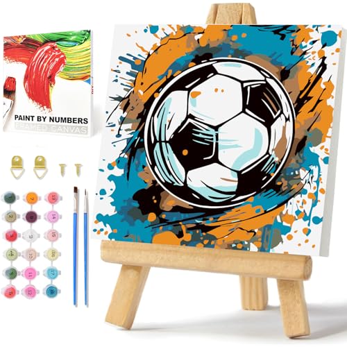 Fußball Malen Nach Zahlen mit Rahmen und Box Malen Nach Zahlen Kleines Format Fußball Paint by Numbers Malen Nach Zahlen ab 5 7 8 Junge 20x20 cm von Daisen Art