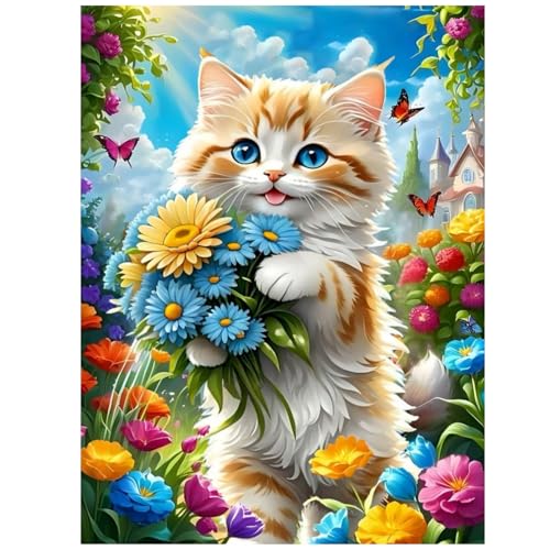 Katze Diamond Painting Erwachsene, Katze Diamant Painting Bilder, 5D Diamond Painting Set, Geeignet als Wanddekoration für Zuhause 30x40cm von Daisen Art