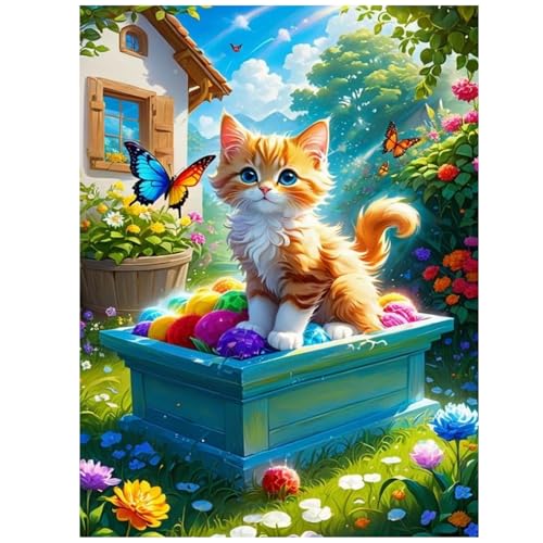 Katze Diamond Painting Set, Diamant Painting Bilder, 5D Diamond Painting Katze, Geeignet als Wanddekoration für Zuhause 30x40cm von Daisen Art