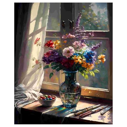 Malen Nach Zahlen Blumen, Paint by Numbers Adult Blumen, Malen Nach Zahlen Erwachsene für Geschenk und Home Decor 40x50cm Rahmenlos von Daisen Art