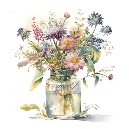 Malen Nach Zahlen Erwachsene Blumen, Paint by Numbers, Malen Nach Zahlen Blumen, Paint by Numbers Adult, Malen Nach Zahlen Set für Geschenk und Home Decor 30x30cm Rahmenlos von Daisen Art