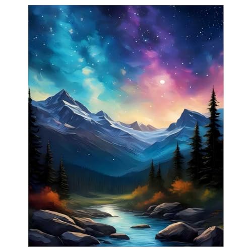 Malen Nach Zahlen Erwachsene Landschaft, Aurora Paint by Numbers Adult, Malen Nach Zahlen für Geschenk und Home Decor 40x50cm Rahmenlos von Daisen Art