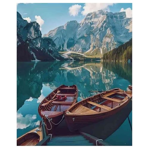 Malen Nach Zahlen Erwachsene Landschaft, Boot Paint by Numbers Adult, Boot und See Malen Nach Zahlen für Geschenk und Home Decor 40x50cm Rahmenlos von Daisen Art