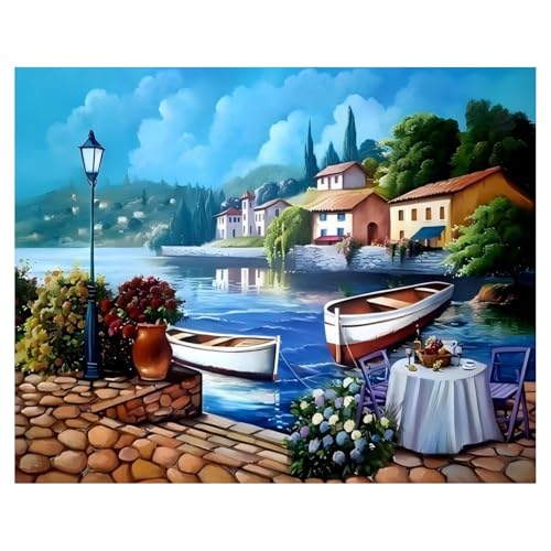 Malen Nach Zahlen Erwachsene Landschaft, Boot Paint by Numbers Adult, Malen Nach Zahlen für Geschenk und Home Decor 40x50cm Rahmenlos von Daisen Art