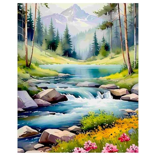 Malen Nach Zahlen Erwachsene Landschaft, Creek Paint by Numbers Adult, Landschaft Malen Nach Zahlen für Geschenk und Home Decor 40x50cm Rahmenlos von Daisen Art