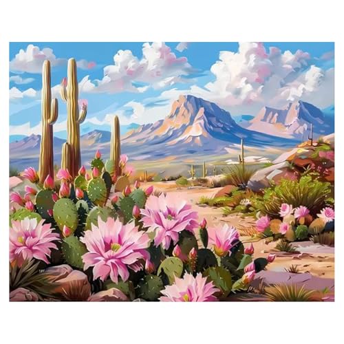 Malen Nach Zahlen Erwachsene Landschaft, Kaktus Paint by Numbers Adult, Malen Nach Zahlen für Geschenk und Home Decor 40x50cm Rahmenlos von Daisen Art