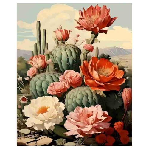 Malen Nach Zahlen Erwachsene Landschaft, Kaktus und Blumen Paint by Numbers Adult, Malen Nach Zahlen für Geschenk und Home Decor 40x50cm Rahmenlos von Daisen Art