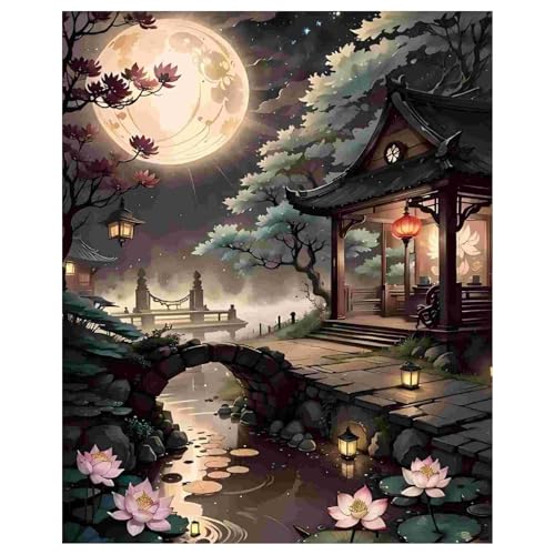 Malen Nach Zahlen Erwachsene Landschaft, Paint by Numbers Adult, Mond Malen Nach Zahlen für Geschenk und Home Decor 40x50cm Rahmenlos von Daisen Art