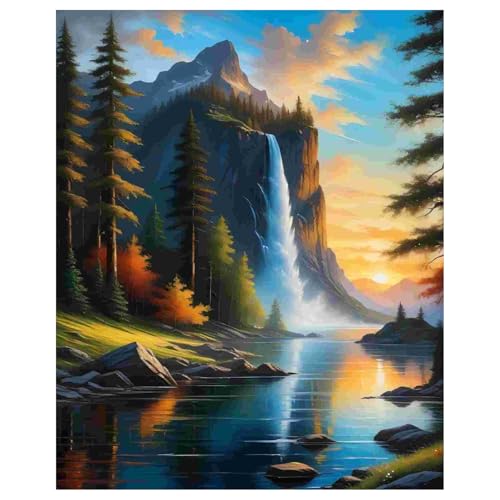 Malen Nach Zahlen Erwachsene Landschaft, Paint by Numbers Adult, Wasserfall Malen Nach Zahlen für Geschenk und Home Decor 40x50cm Rahmenlos von Daisen Art