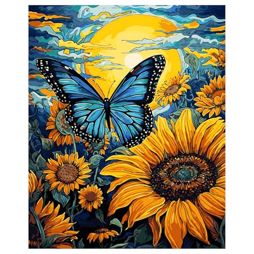 Malen Nach Zahlen Erwachsene Schmetterling, Sonnenblume und Schmetterling Paint by Numbers Adult für Geschenk und Home Decor 40x50cm Rahmenlos von Daisen Art