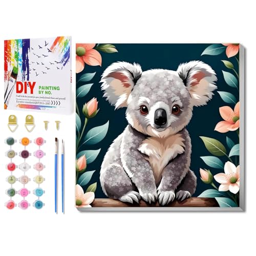 Malen Nach Zahlen Kinder Tiere, Malen Nach Zahlen mit Rahmen, Paint by Numbers, Koala Malen Nach Zahlen ab 6 für Geschenk und Home Decor 20x20cm von Daisen Art