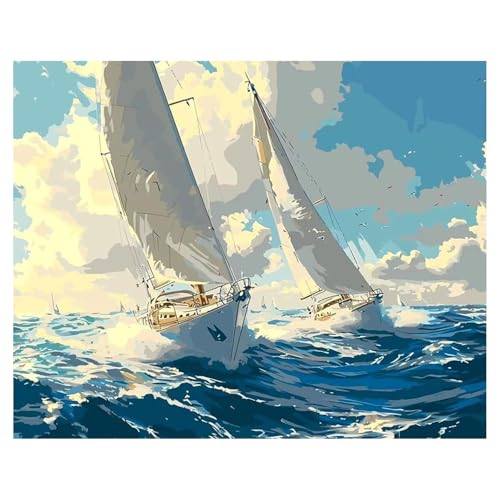 Malen Nach Zahlen Landschaft, Malen Nach Zahlen Erwachsene Meer, Boat Paint by Numbers Adult für Geschenk und Home Decor 40x50cm Rahmenlos von Daisen Art