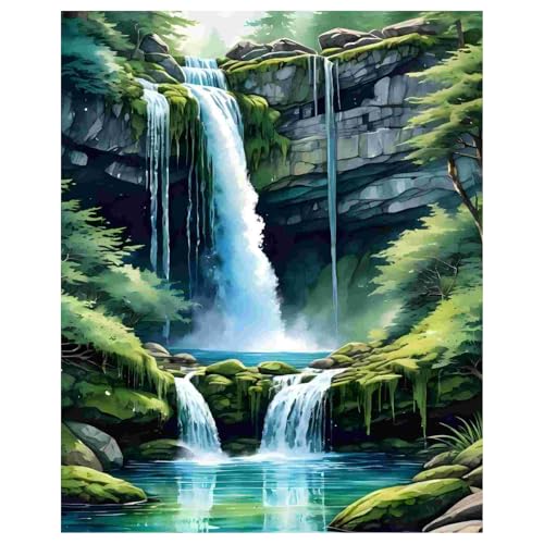 Malen Nach Zahlen Landschaft, Wasserfall Malen Nach Zahlen Erwachsene, Paint by Numbers Adult für Geschenk und Home Decor 40x50cm Rahmenlos von Daisen Art