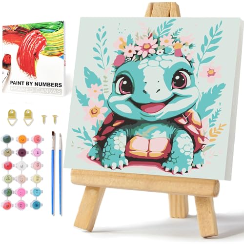 Seeschildkröte Malen Nach Zahlen Kinder mit Rahmen und Box Seeschildkröte Paint by Numbers Seeschildkröte Malen Nach Zahlen ab 7 8 9 10 für Jungen und Mädchen Als Geschenk 20x20cm von Daisen Art