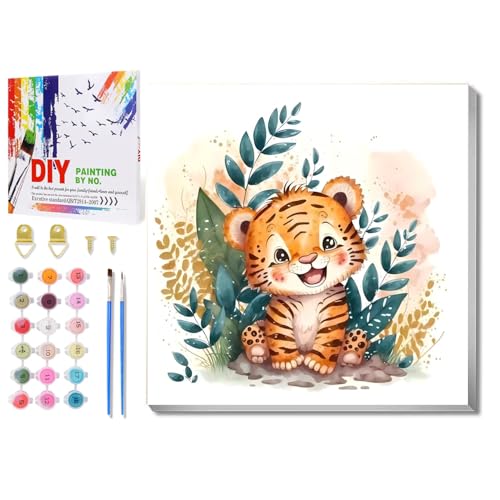 Tiere Malen Nach Zahlen Kinder, Tiger Malen Nach Zahlen mit Rahmen, Malen Nach Zahlen Tiere, Paint by Numbers Tiere für Geschenk und Home Decor 20x20cm von Daisen Art