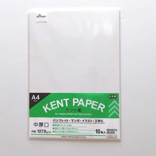 Japanisches Kent-Papier, mitteldick, A4 Größe (21,1 x 29,7 cm), 10 Blatt, für Papierbastelarbeiten, Manga, Illustrationen, Zeichnungen von Daiso